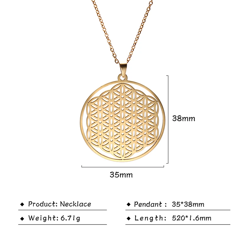 Flower of Life Sacred Geometry Necklace ·Stainless Steel Mandala Pendant for Women & Men, Viking-Inspired Spiritual Jewelry