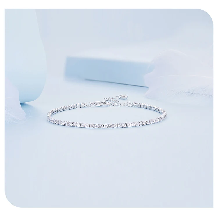 925 Sterling Silver Adjustable Tennis Bracelet for Women ·Platinum Plated with 3mm Clear Cubic Zirconia, Classic Style