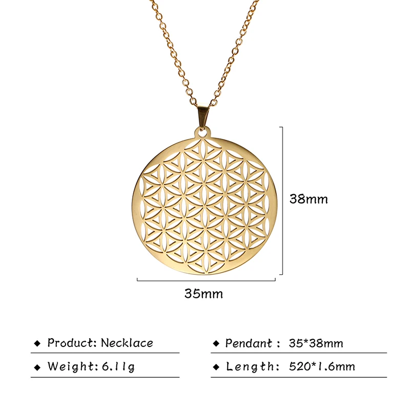 Flower of Life Sacred Geometry Necklace ·Stainless Steel Mandala Pendant for Women & Men, Viking-Inspired Spiritual Jewelry