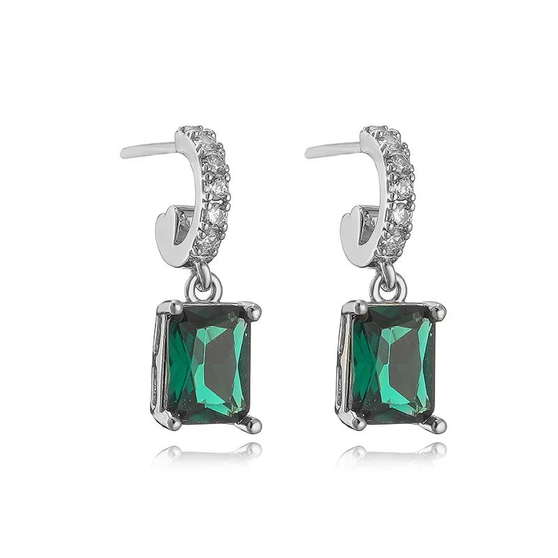 Silver Color Luxury Jewelry Set ·Green Zircon Stud Earrings & Necklace Pendant, Wedding Gifts