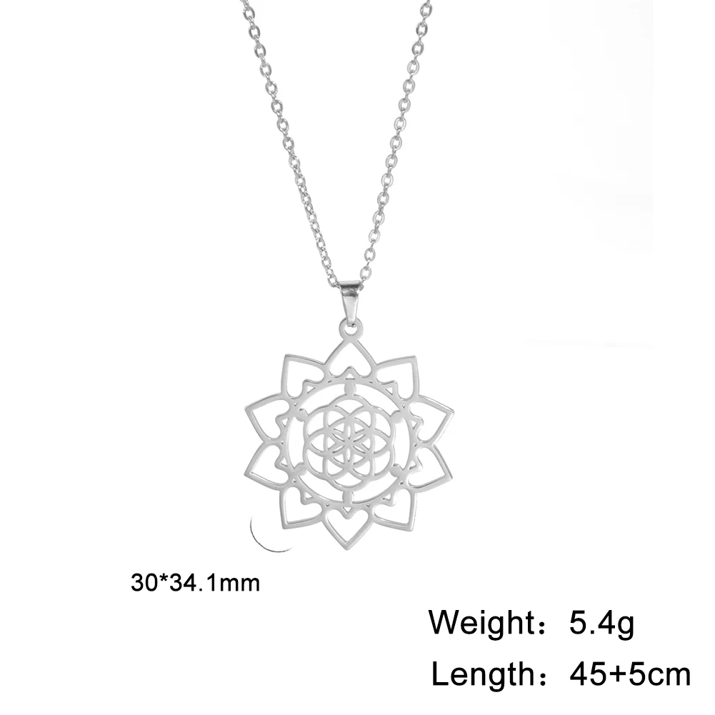 Flower of Life Sacred Geometry Necklace ·Stainless Steel Mandala Pendant for Women & Men, Viking-Inspired Spiritual Jewelry