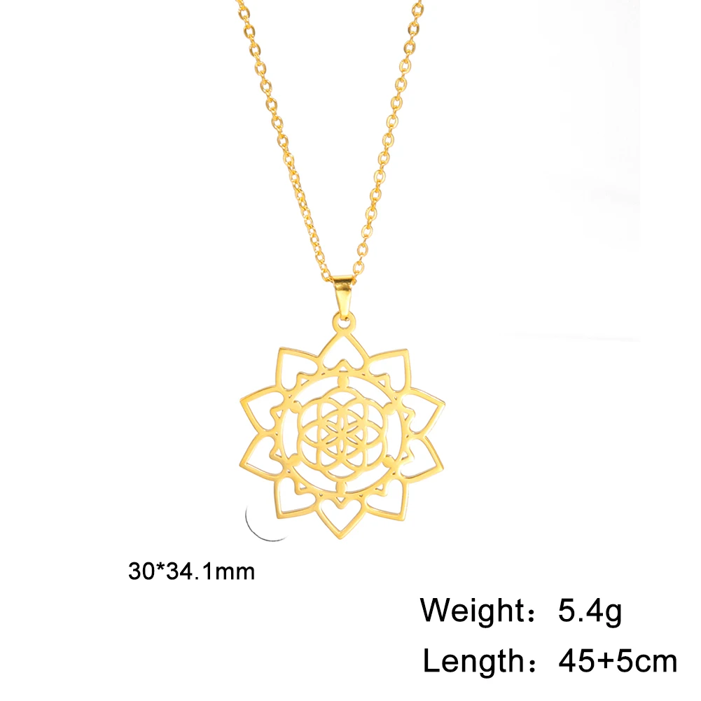 Flower of Life Sacred Geometry Necklace ·Stainless Steel Mandala Pendant for Women & Men, Viking-Inspired Spiritual Jewelry