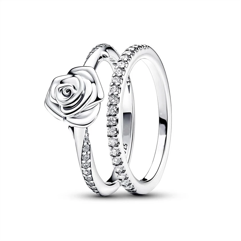 925 Sterling Silver Ring Set ·Sparkling Wave, Rose in Bloom, Pearl, and Sun & Moon Designs ·Perfect Gift for Women