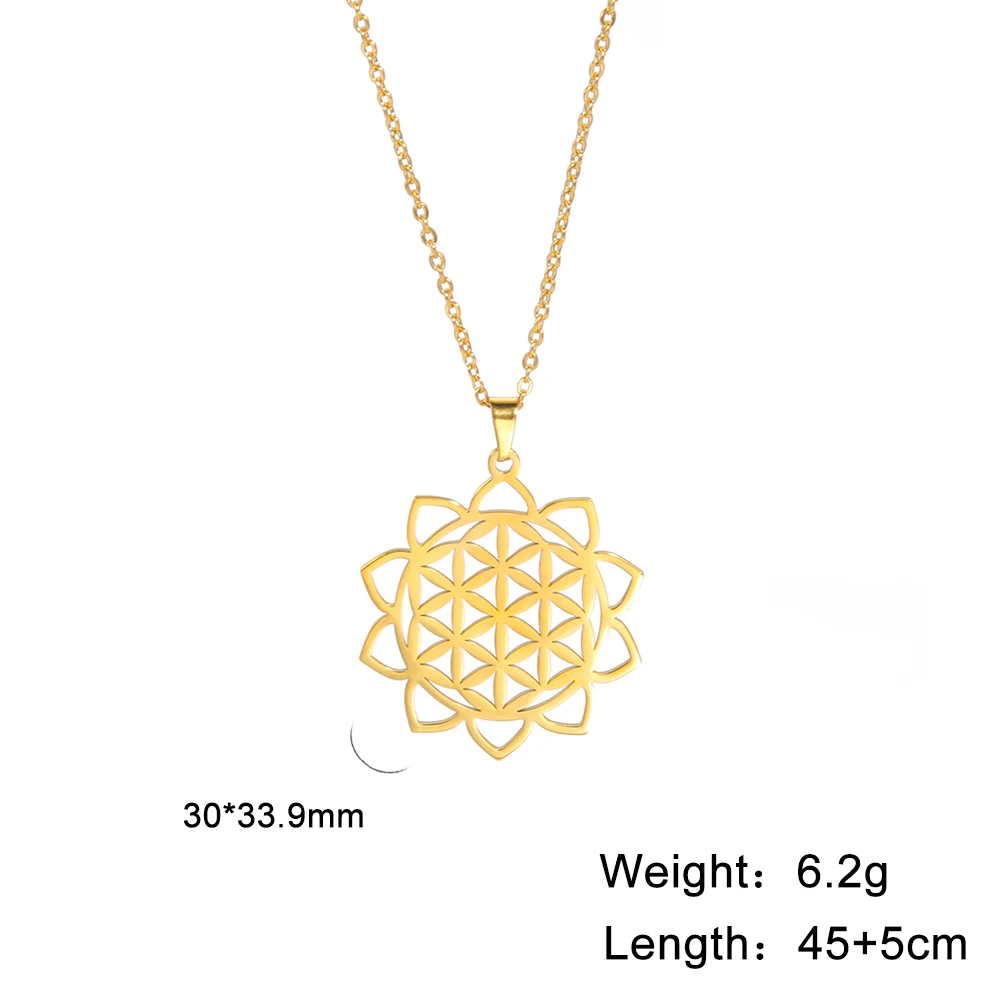 Flower of Life Sacred Geometry Necklace ·Stainless Steel Mandala Pendant for Women & Men, Viking-Inspired Spiritual Jewelry