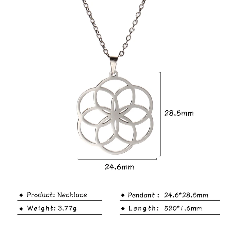 Flower of Life Sacred Geometry Necklace ·Stainless Steel Mandala Pendant for Women & Men, Viking-Inspired Spiritual Jewelry