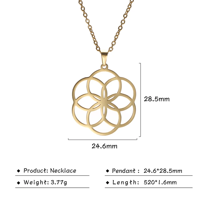 Flower of Life Sacred Geometry Necklace ·Stainless Steel Mandala Pendant for Women & Men, Viking-Inspired Spiritual Jewelry