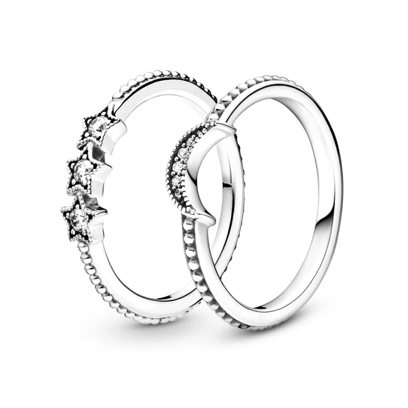 925 Sterling Silver Ring Set ·Sparkling Wave, Rose in Bloom, Pearl, and Sun & Moon Designs ·Perfect Gift for Women