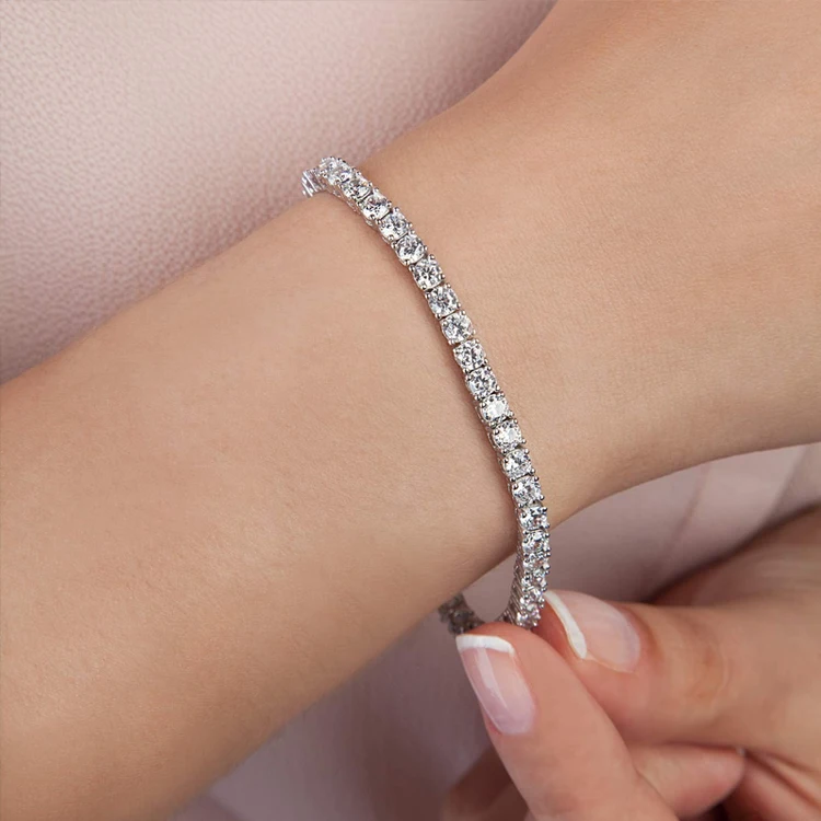 925 Sterling Silver Adjustable Tennis Bracelet for Women ·Platinum Plated with 3mm Clear Cubic Zirconia, Classic Style