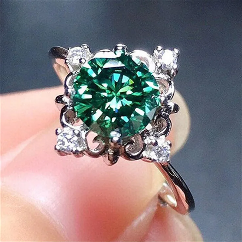 925 Sterling Silver Wedding Rings for Women ·Green Cubic Zirconia, Elegant Fashion Finger Accessories