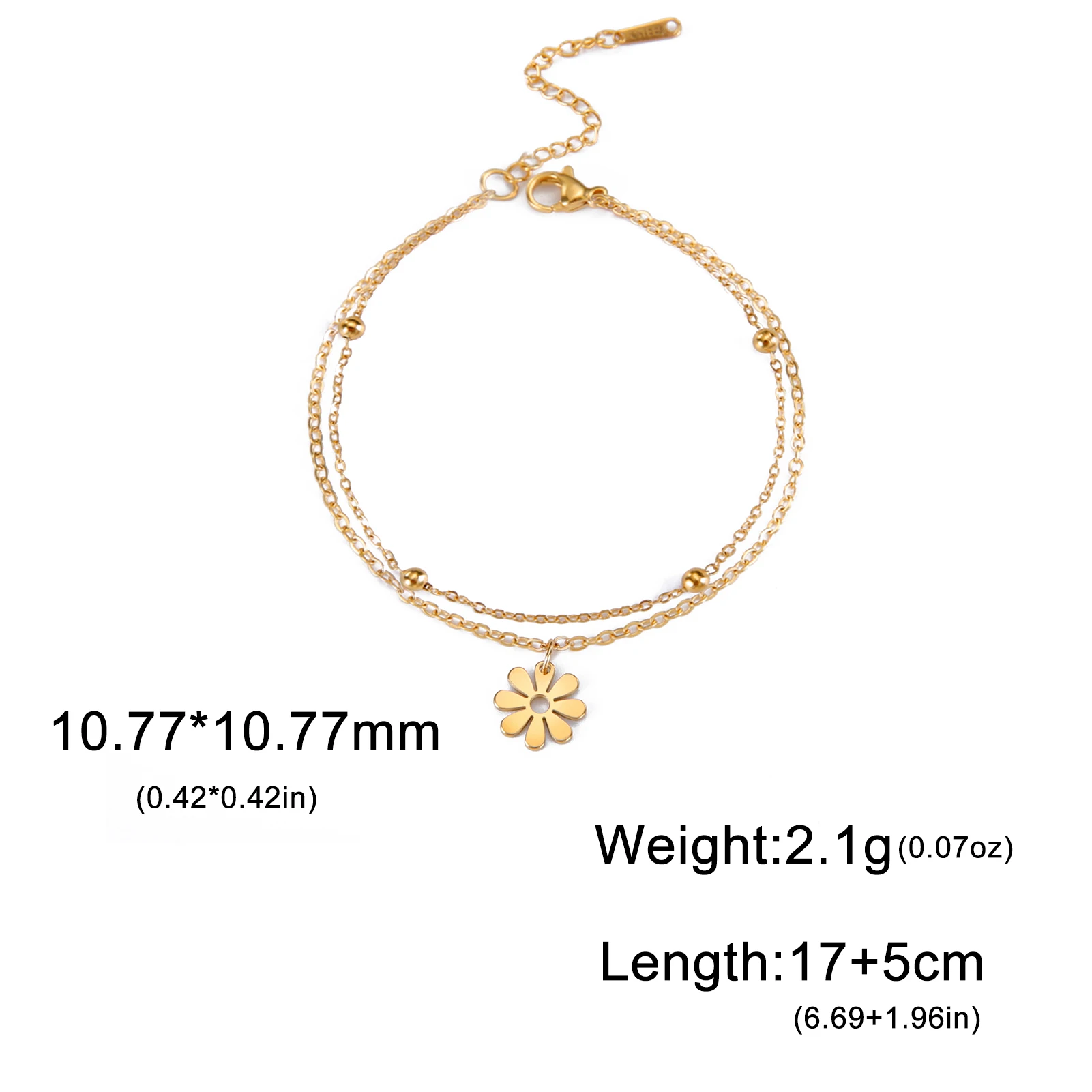 Skyrim Kpop Daisy Flower Charm Bracelet ·Stainless Steel Gold Color Double Layer Beads Chain for Men & Women, Trendy Jewelry