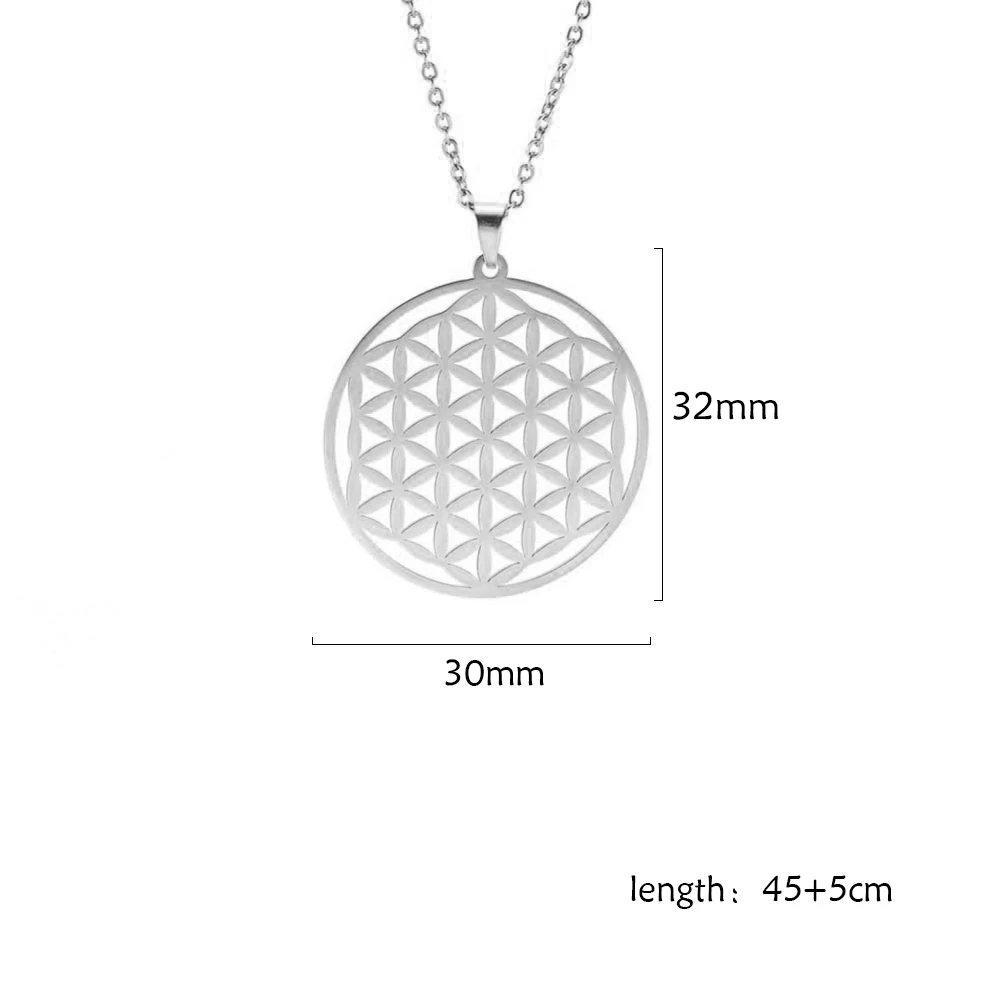 Flower of Life Sacred Geometry Necklace ·Stainless Steel Mandala Pendant for Women & Men, Viking-Inspired Spiritual Jewelry