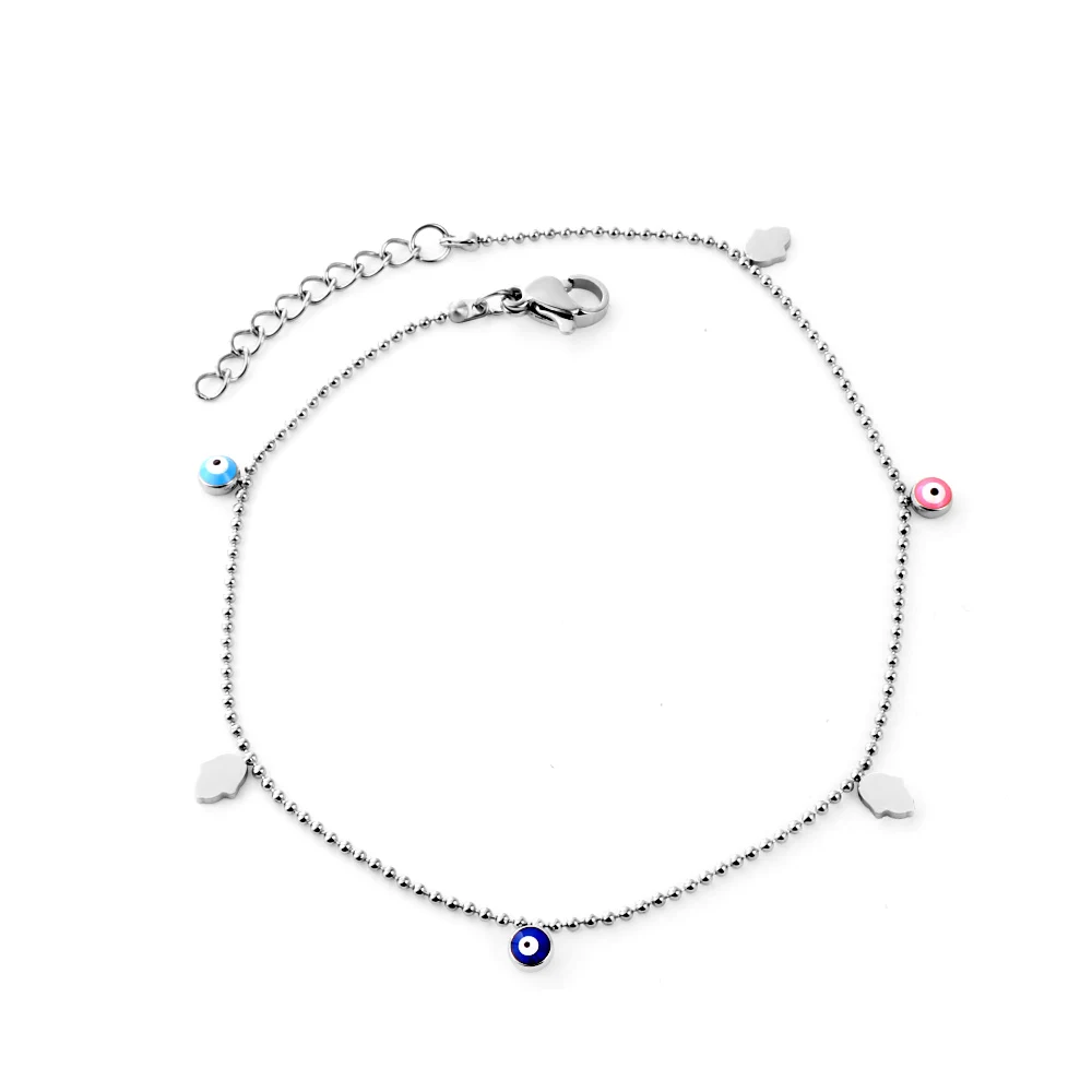 ASONSTEEL Turkey Blue Evil Cat Eyes Anklet ·Stainless Steel Beaded Foot Chain for Women