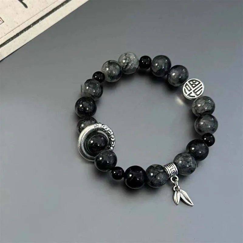 Chinese Style Black Ice Cracking Beaded Bracelet ·Punk Hip Hop Adjustable Handmade Couple Charms Bracelet for Men & Women