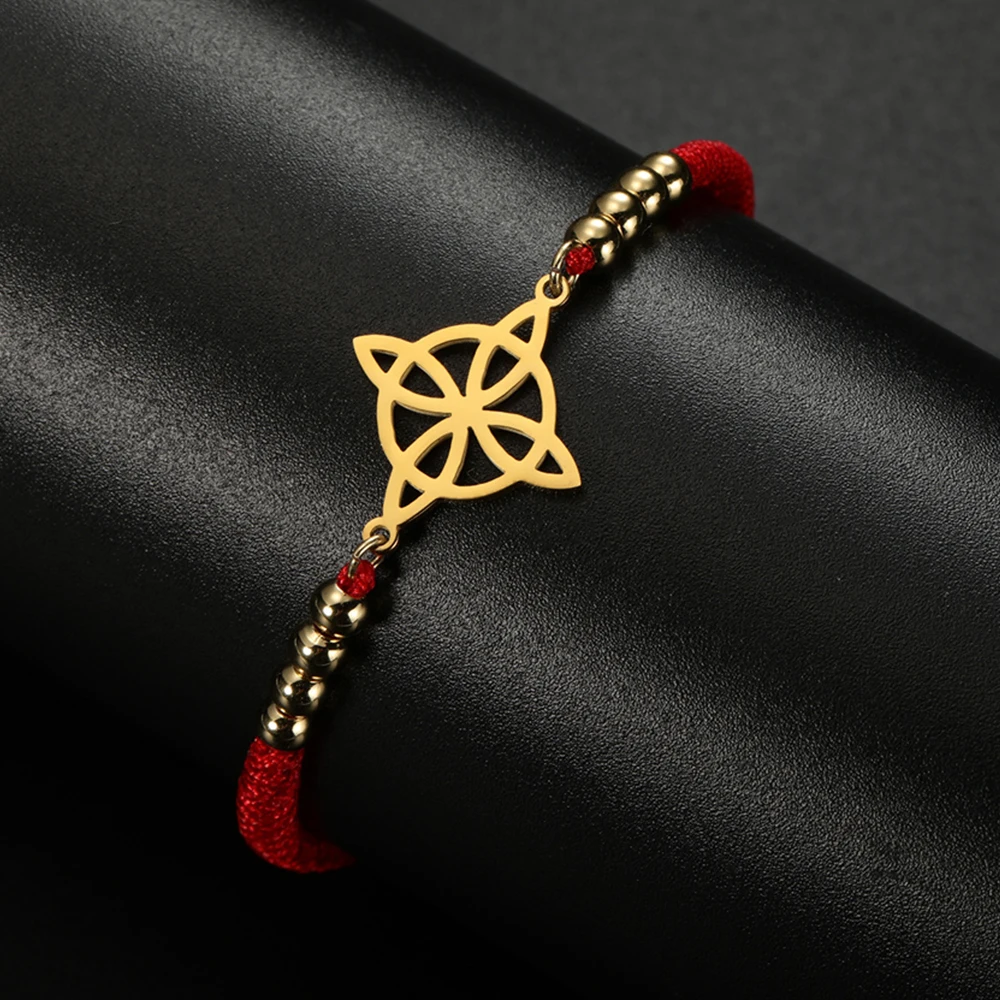 My Shape Witch Knot Bracelet for Women ·Celtic Knot Handmade Woven Rope Beads Wicca Amulet Witchcraft Stainless Steel Jewelry