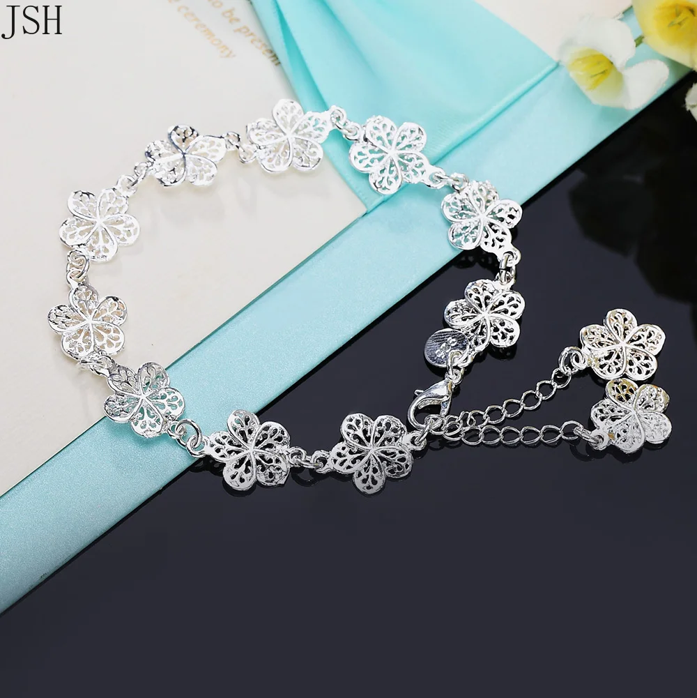 Hot Wedding 925 Sterling Silver Flower Bracelet for Women ·Classic High-Quality Fashion Jewelry, 20CM