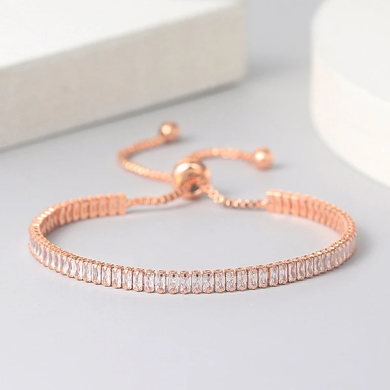 Tennis Bracelet for Women ·Sparkling Zircon Jewelry in Rose Gold Color, Handmade Friends Gift, Cute Jewelry Wholesale (H017)