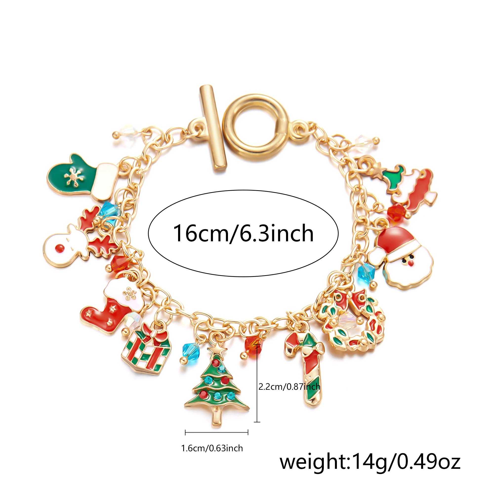 Cute Christmas Series Santa Claus, Tree & Elk Pendant Bracelet ·Handmade OT Chain for Women, Thanksgiving & Xmas Party Jewelry Gift