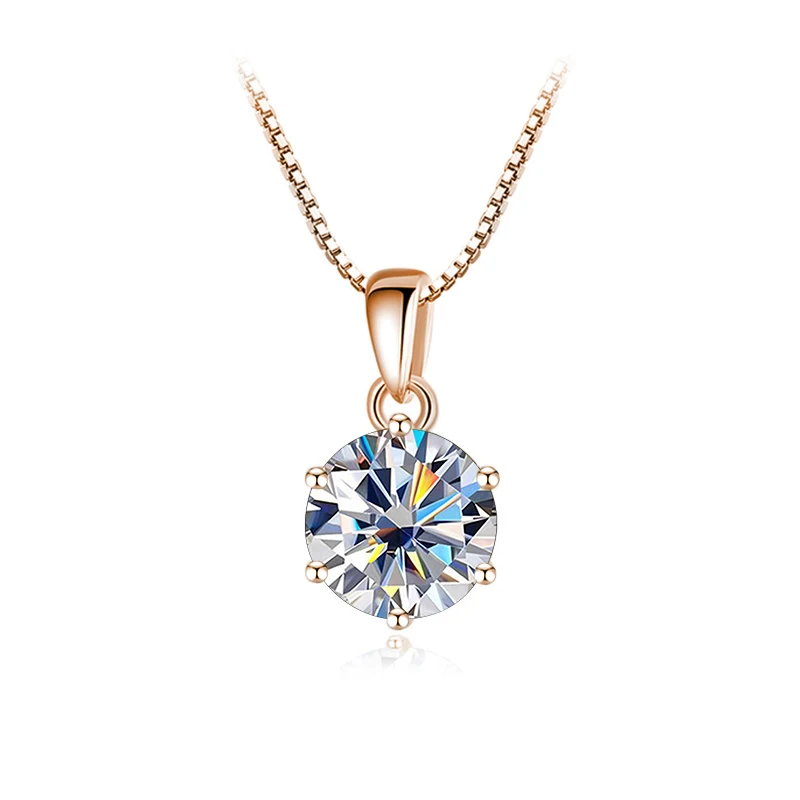 Butterflykiss 6.5mm 1.0 Carat D Moissanite Necklace ·Rose Gold Plated S925 Silver Pendant for Women