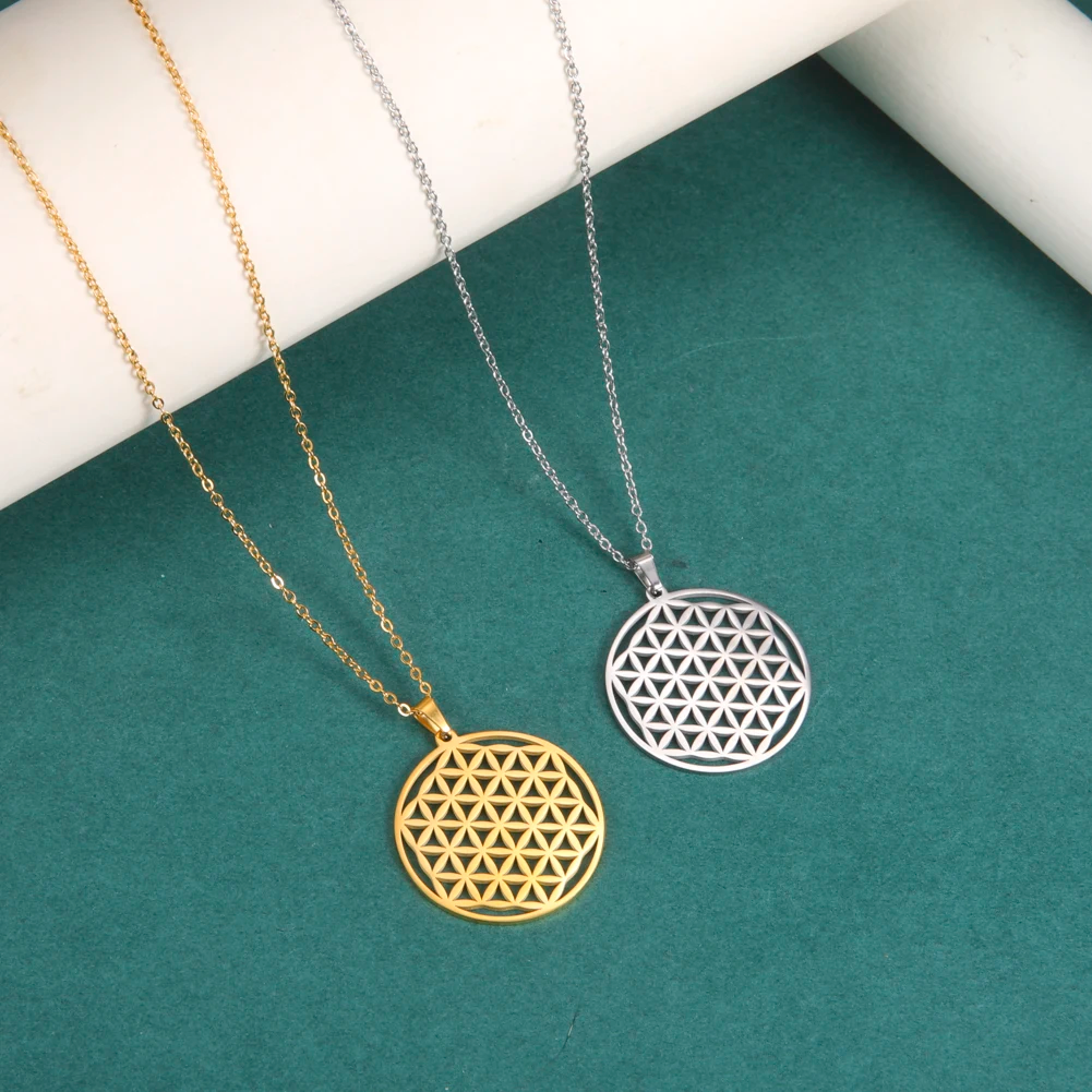 Flower of Life Sacred Geometry Necklace ·Stainless Steel Mandala Pendant for Women & Men, Viking-Inspired Spiritual Jewelry