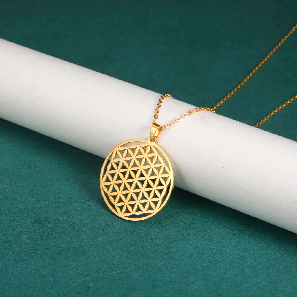 Flower of Life Sacred Geometry Necklace ·Stainless Steel Mandala Pendant for Women & Men, Viking-Inspired Spiritual Jewelry