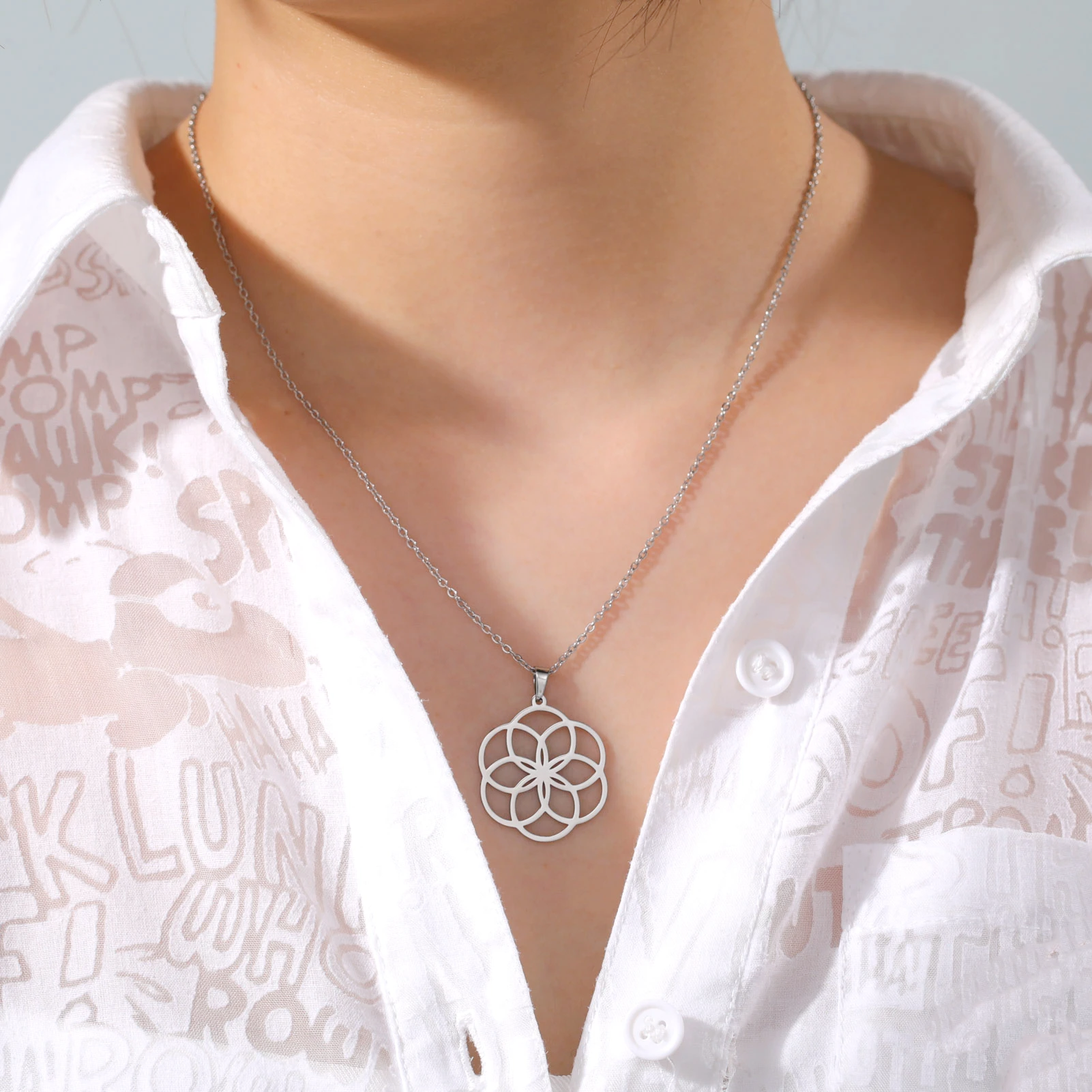 Flower of Life Sacred Geometry Necklace ·Stainless Steel Mandala Pendant for Women & Men, Viking-Inspired Spiritual Jewelry