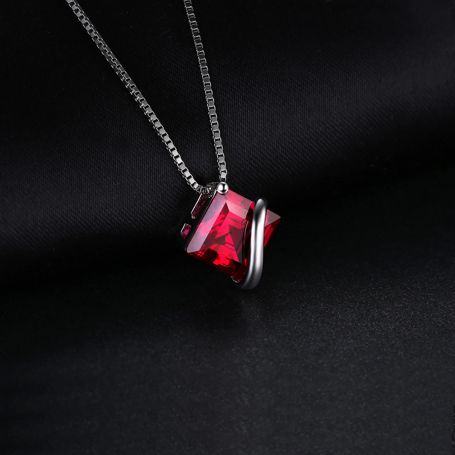 JewelryPalace Square Created Red Ruby 925 Sterling Silver Pendant Necklace ·Gemstone Choker Statement Necklace Without Chain