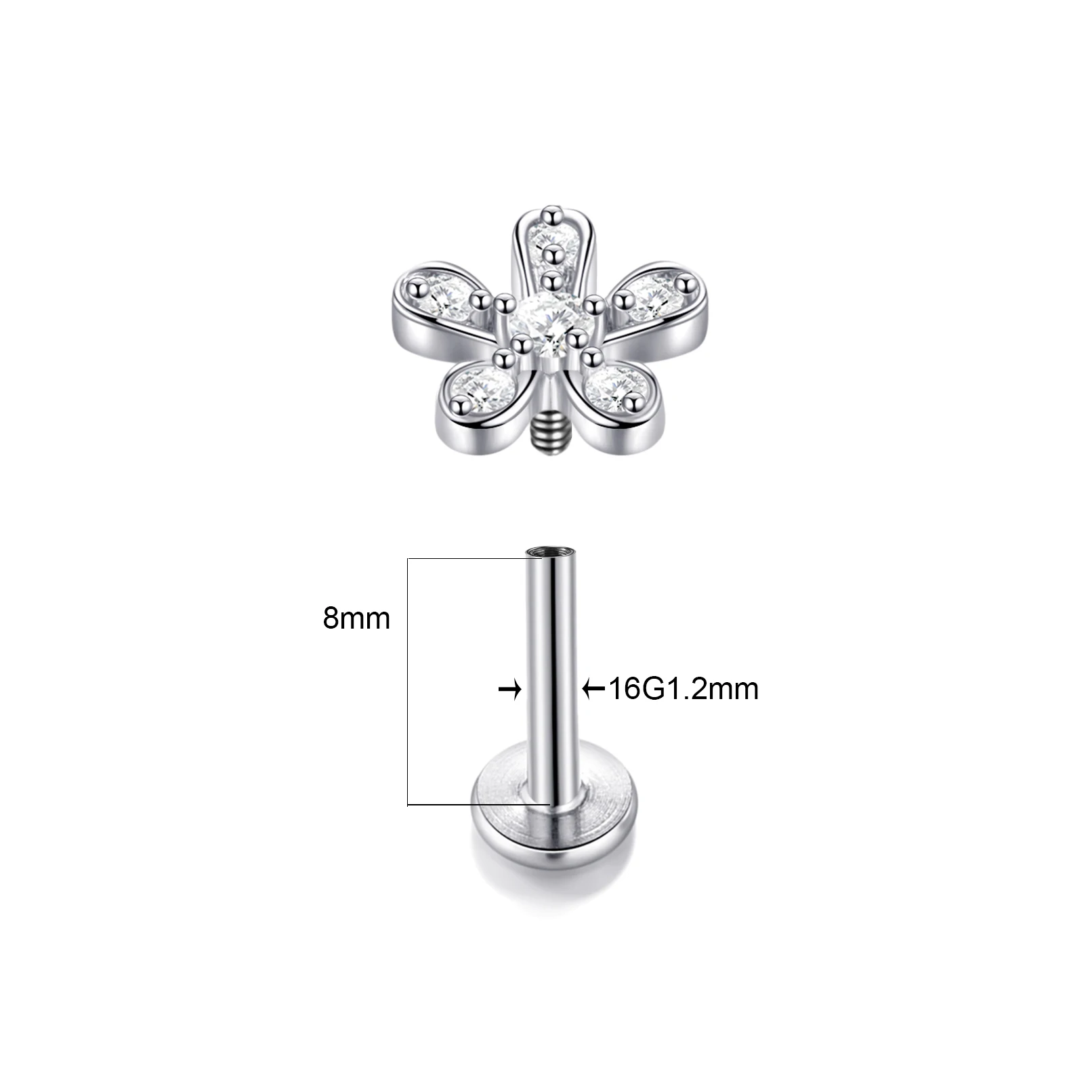 1Pc Flower Tragus Piercing Stud Earring ·Internally Threaded 316L Surgical Steel Labret Monroe Cartilage Helix Ear Jewelry