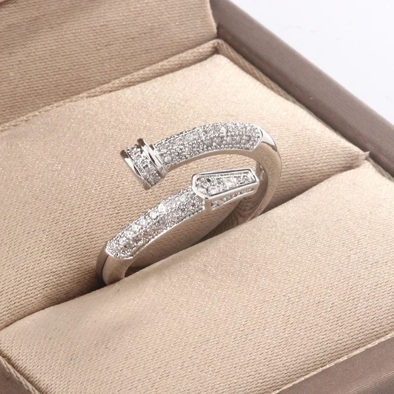 Classic Full Diamond Zircon Nail Ring ·925 Sterling Silver Light Luxury Jewelry for Women