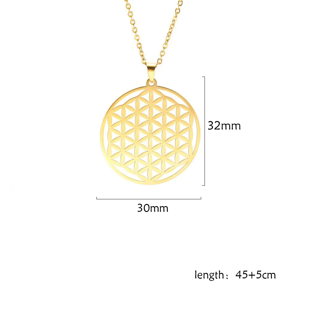 Flower of Life Sacred Geometry Necklace ·Stainless Steel Mandala Pendant for Women & Men, Viking-Inspired Spiritual Jewelry