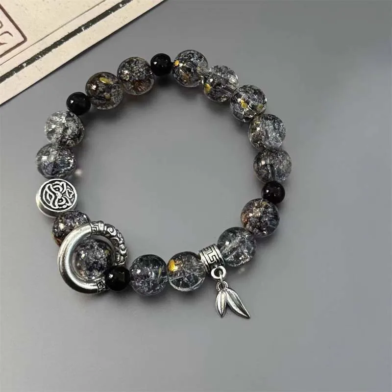 Chinese Style Black Ice Cracking Beaded Bracelet ·Punk Hip Hop Adjustable Handmade Couple Charms Bracelet for Men & Women