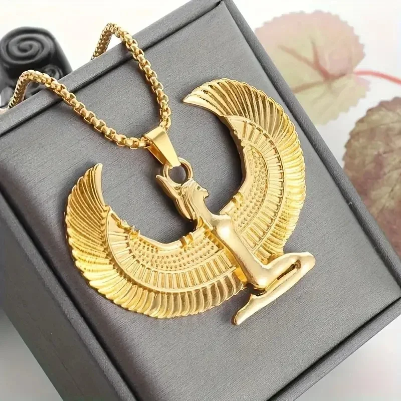 Exquisite Ancient Egyptian Goddess Spread Wings Pendant Necklace ·Fashion Hip Hop Punk Amulet Jewelry for Women