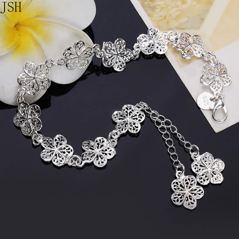 Hot Wedding 925 Sterling Silver Flower Bracelet for Women ·Classic High-Quality Fashion Jewelry, 20CM