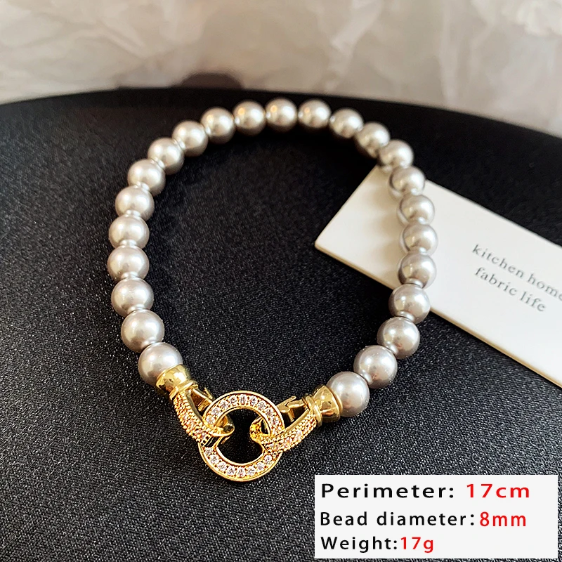 French Elegant Micro Set Zircon Round Buckle & Imitation Pearl Beaded Necklace ·Women's Sweet Temperament Jewelry