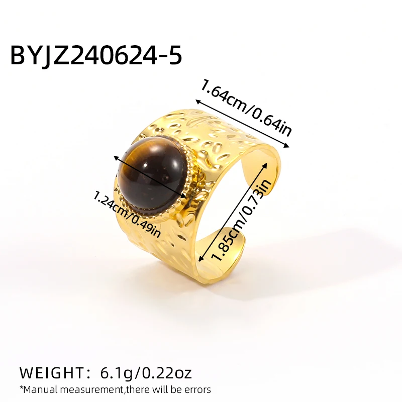 Creative Gold Plated Stainless Steel Ring ·Geometric Round Natural Stone Ring for Women