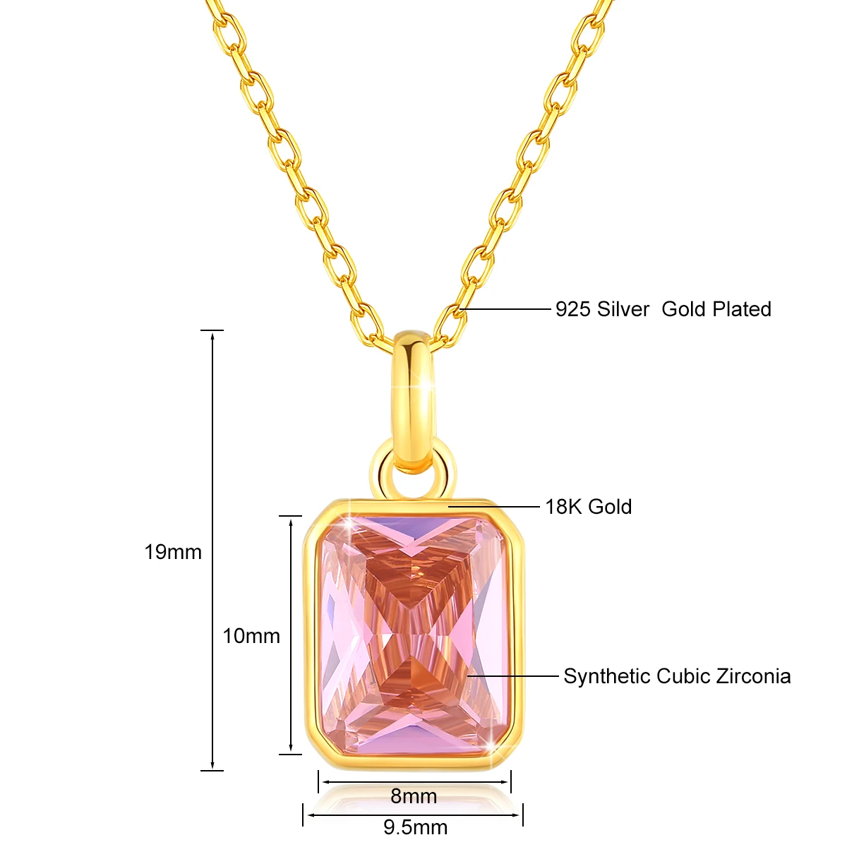 Szjinao 100% Real 18k Gold Necklace for Women ·8x10mm Yellow Stone Rectangle Pendant with Certificate (AU750)