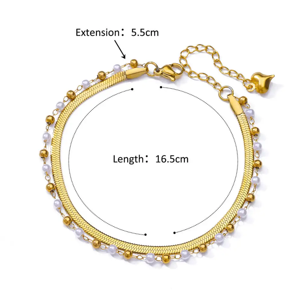 Imitation Pearls Anklet for Women ·Boho Stainless Steel Layered Chain Bracelet, Summer Beach Leg Jewelry Gift