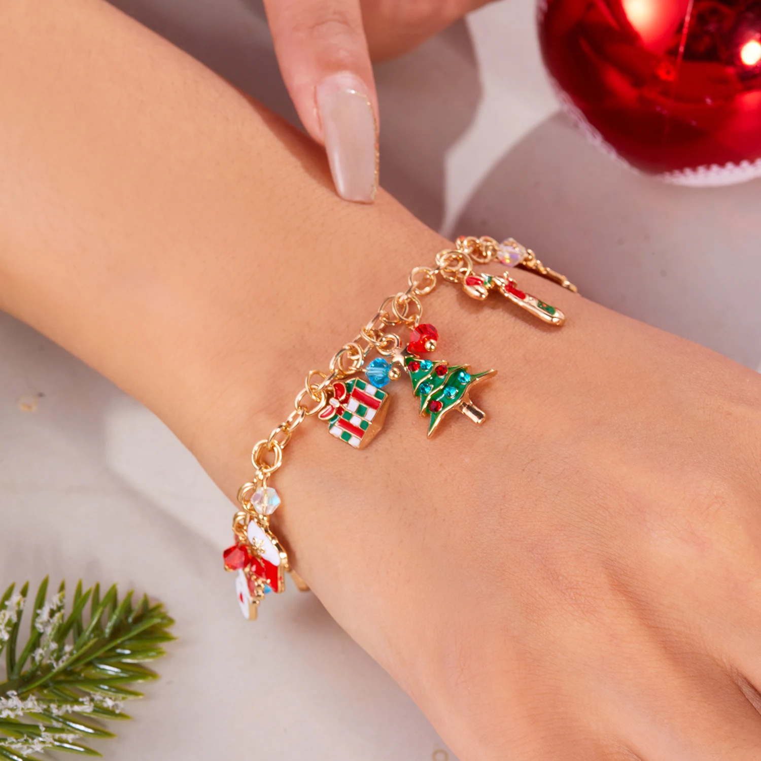 Cute Christmas Series Santa Claus, Tree & Elk Pendant Bracelet ·Handmade OT Chain for Women, Thanksgiving & Xmas Party Jewelry Gift