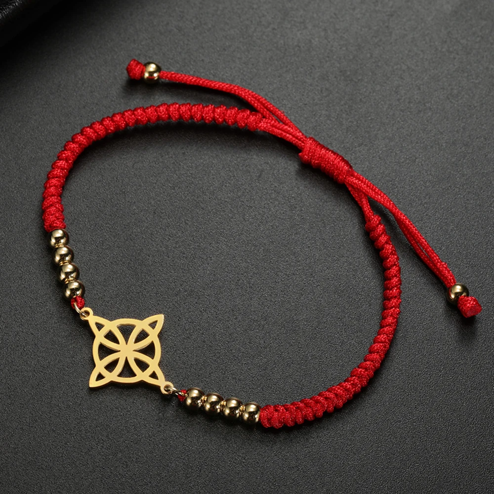 My Shape Witch Knot Bracelet for Women ·Celtic Knot Handmade Woven Rope Beads Wicca Amulet Witchcraft Stainless Steel Jewelry