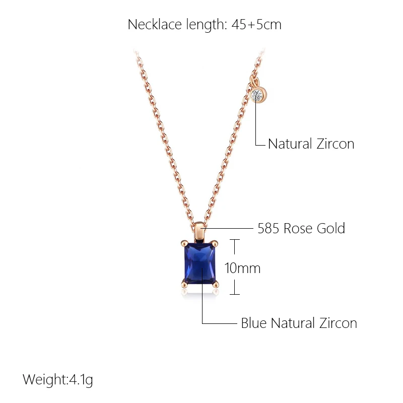 Kinel Hot Square Blue Stone Pendant Necklace for Women ·Trendy 585 Rose Gold Color with Natural Zircon