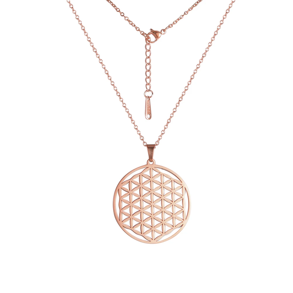 Flower of Life Sacred Geometry Necklace ·Stainless Steel Mandala Pendant for Women & Men, Viking-Inspired Spiritual Jewelry