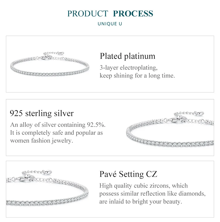 925 Sterling Silver Adjustable Tennis Bracelet for Women ·Platinum Plated with 3mm Clear Cubic Zirconia, Classic Style