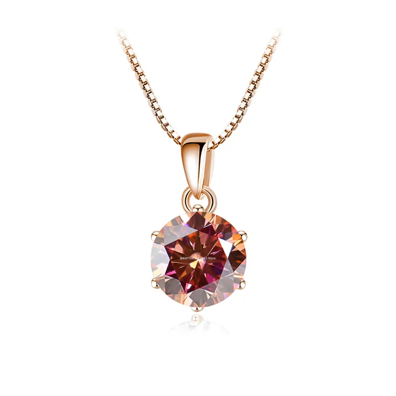 Butterflykiss 6.5mm 1.0 Carat D Moissanite Necklace ·Rose Gold Plated S925 Silver Pendant for Women