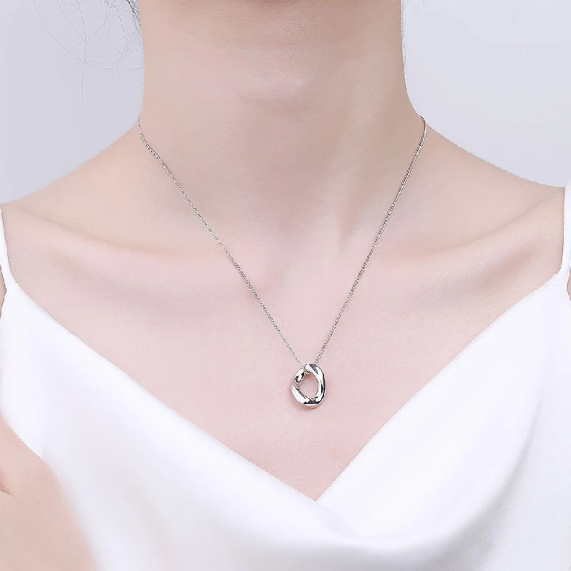 Trendy 925 Silver Necklace for Women ·Irregular Round Shape Pendant, Wedding & Engagement Jewelry Gift