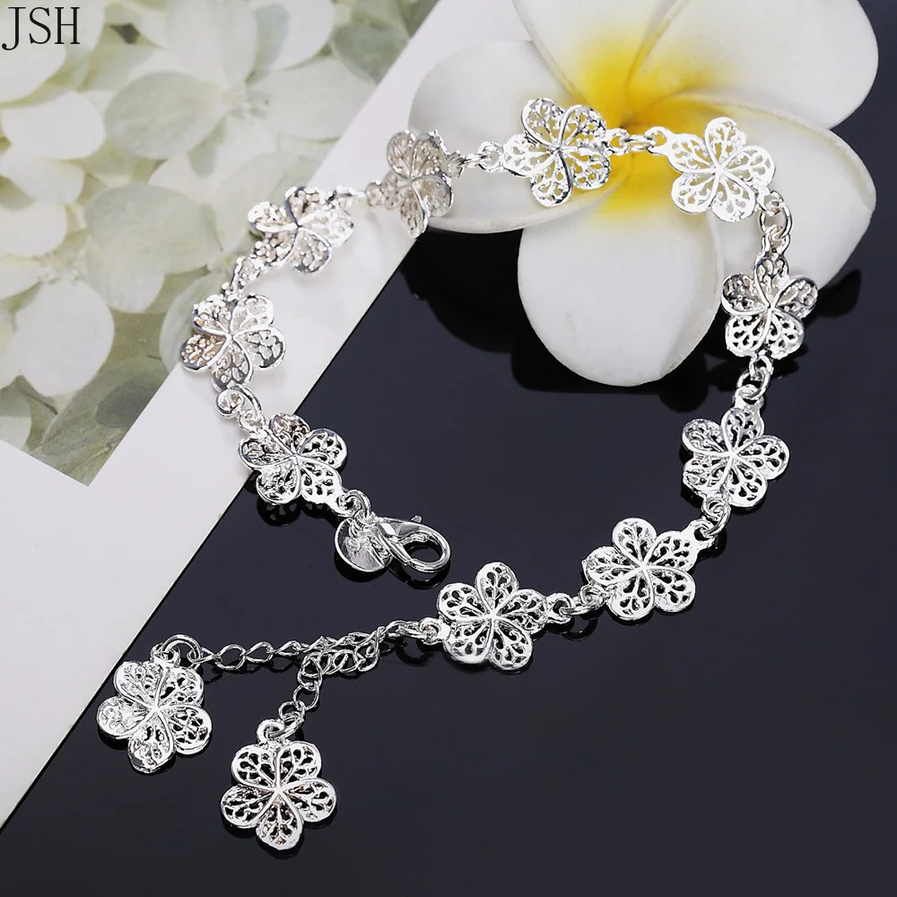 Hot Wedding 925 Sterling Silver Flower Bracelet for Women ·Classic High-Quality Fashion Jewelry, 20CM