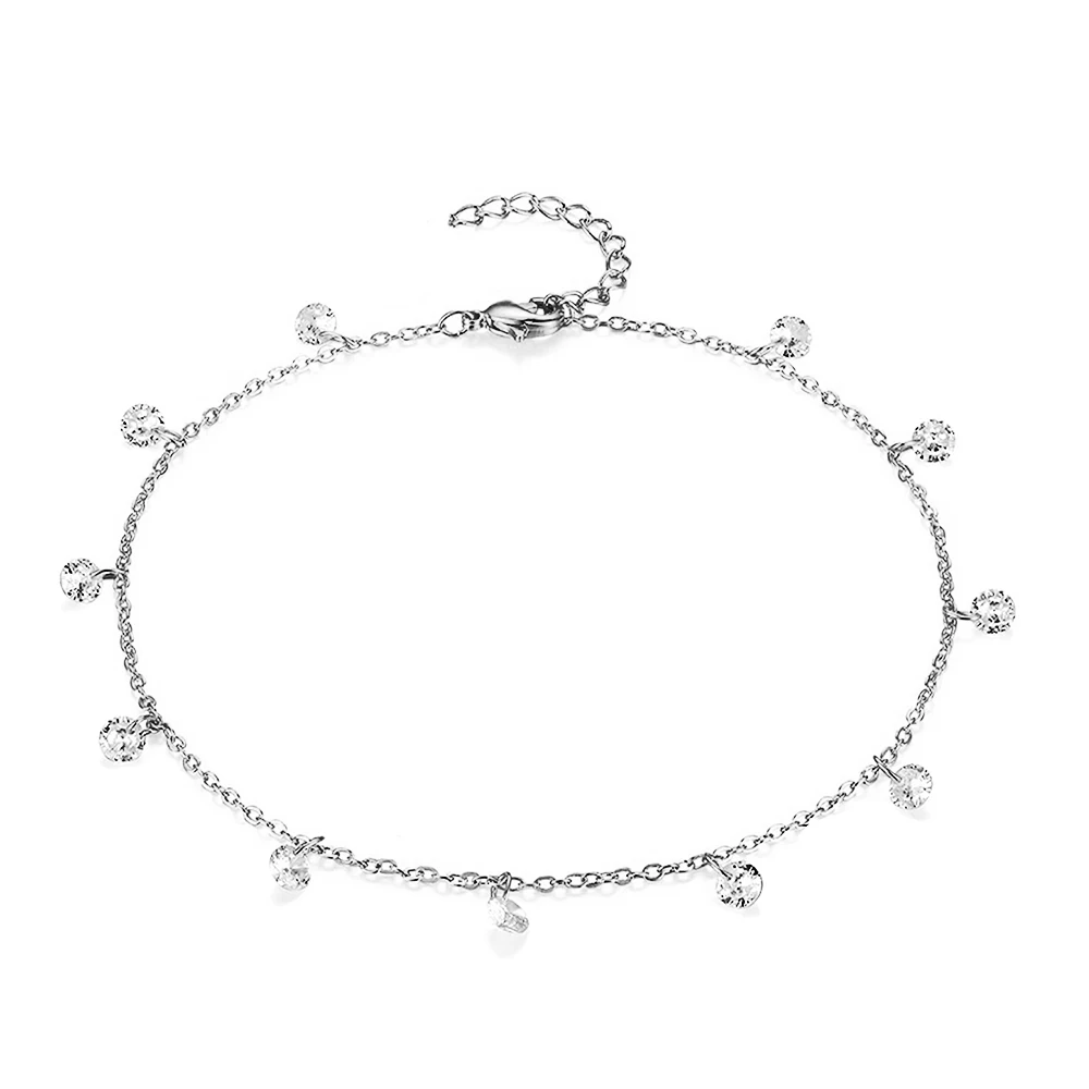 MinaMaMa Multilayer Stainless Steel Tassel Anklet with Zircon & Crystal ·Women's Yoga & Beach Leg Bracelet