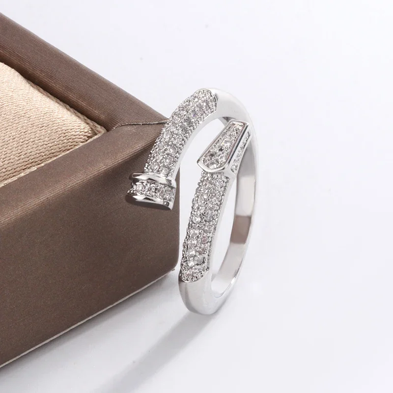 Classic Full Diamond Zircon Nail Ring ·925 Sterling Silver Light Luxury Jewelry for Women