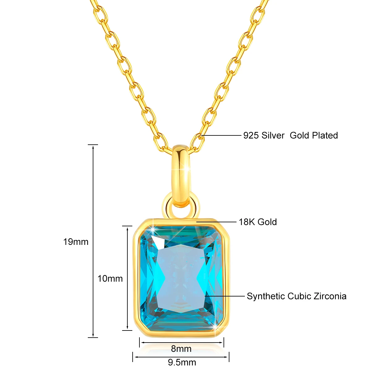 Szjinao 100% Real 18k Gold Necklace for Women ·8x10mm Yellow Stone Rectangle Pendant with Certificate (AU750)