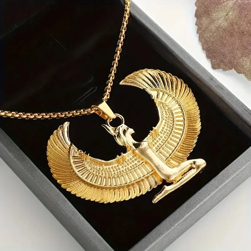 Exquisite Ancient Egyptian Goddess Spread Wings Pendant Necklace ·Fashion Hip Hop Punk Amulet Jewelry for Women