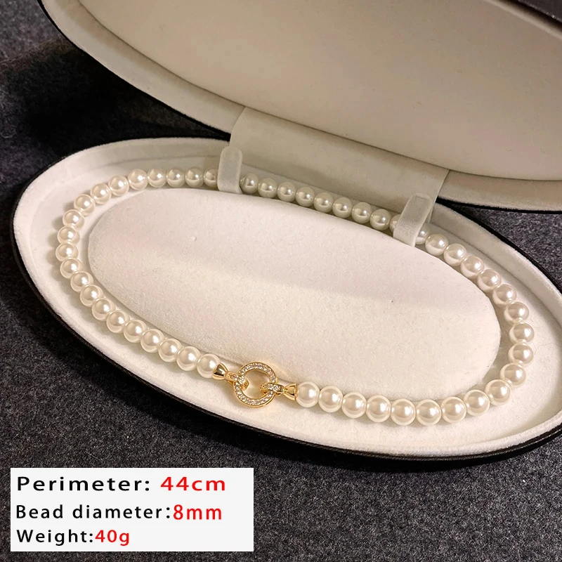 French Elegant Micro Set Zircon Round Buckle & Imitation Pearl Beaded Necklace ·Women's Sweet Temperament Jewelry