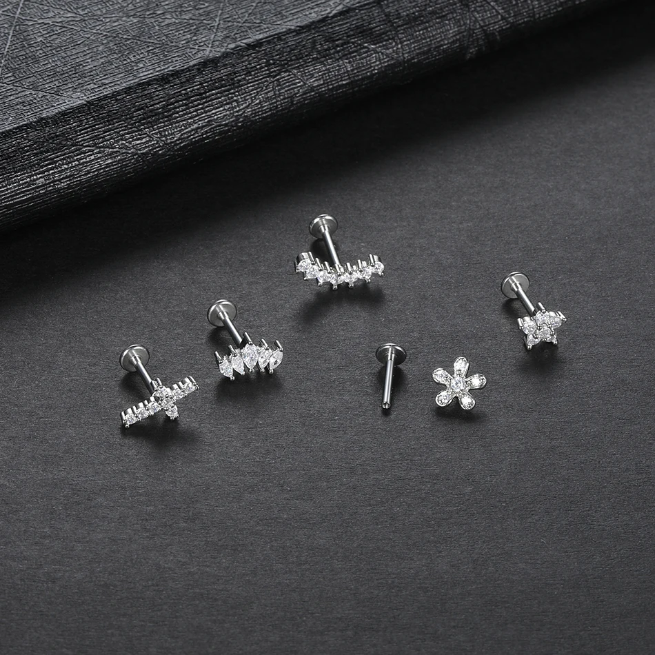 1Pc Flower Tragus Piercing Stud Earring ·Internally Threaded 316L Surgical Steel Labret Monroe Cartilage Helix Ear Jewelry